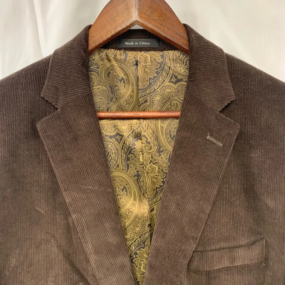 Chaps Corduroy Blazer Mens 44R Brown Paisley Lined 2-Button Sport Coat‎